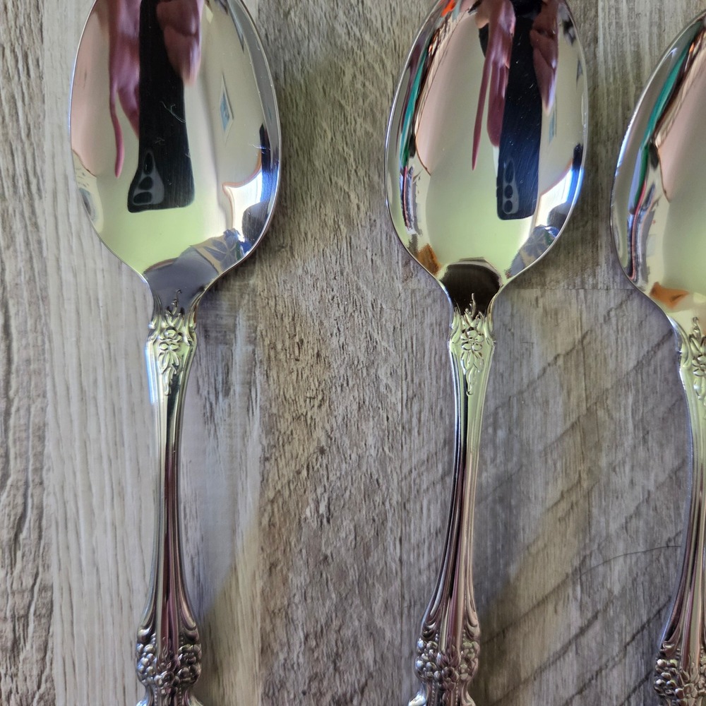 Oneida Raphael Distinction Deluxe Stainless Place Soup Spoon Set of 5 Floral HH - Picture 3 of 7